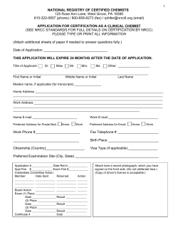 1 NATIONAL REGISTRY OF CERTIFIED CHEMISTS 125 Rose Ann
