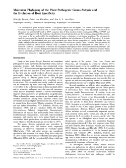 Molecular Phylogeny of the Plant Pathogenic Genus Botrytis and the