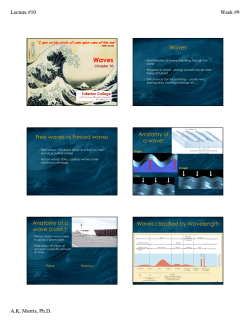 Lecture #10 Week #9 A.K. Morris, Ph.D. Waves Free waves vs
