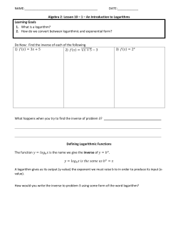 Lesson 10 &ndash; 1 &ndash; An Introduction to Logarithms