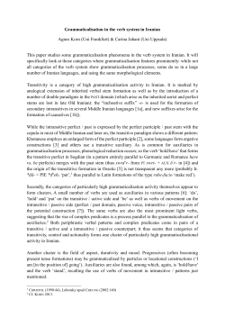 Grammaticalisation in the verb system in Iranian Agnes Korn (Uni