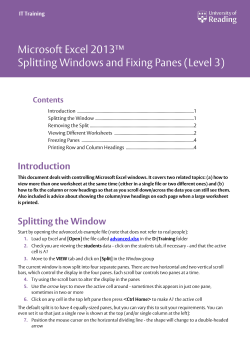 Microsoft Excel 2013 Splitting Windows and Fixing Panes