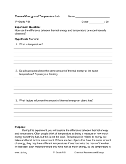 Thermal Energy and Temperature Lab Name 7th Grade PSI Grade