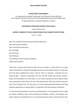 CHECK AGAINST DELIVERY SCIENCE MEETS PARLIAMENTS Co