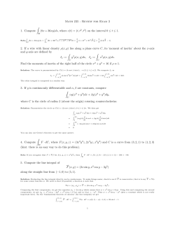 Math 235 - Review for Exam 3 1. Compute &int; (8x + 36xy)ds, where c