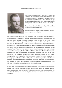 The funeral took place on 16th June 2014 of Major Ken Crockford