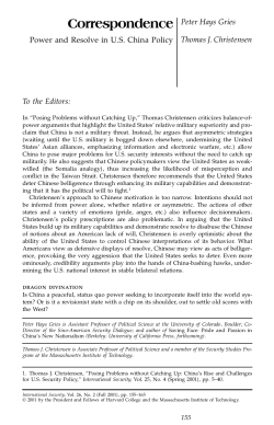 Correspondence: Power and Resolve in U.S. China Policy