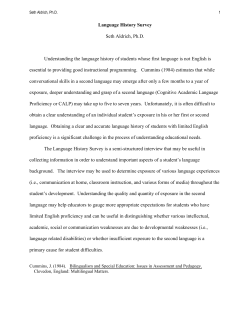 Language History Survey Seth Aldrich, Ph.D. Understanding the