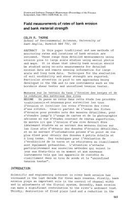 Field measurement of rates of bank erosion and bank material strength