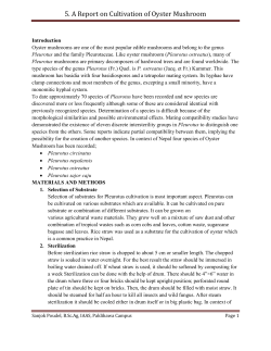 A Report on Cultivation of Oyster Mushroom