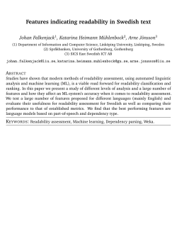 Features indicating readability in Swedish text