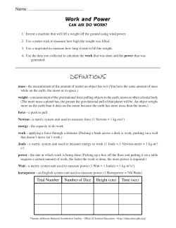 Work and Power Worksheet  - Science Education at Jefferson