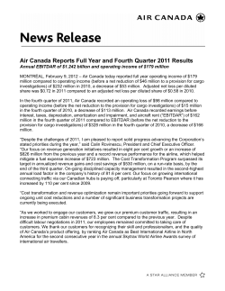 Air Canada Reports Full Year and Fourth Quarter 2011 Results