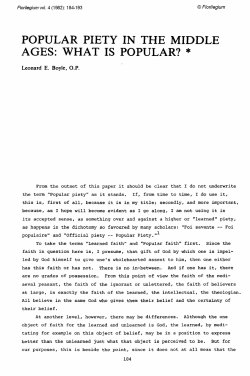 POPULAR PIETY IN THE MIDDLE AGES: WHAT IS POPULAR? *