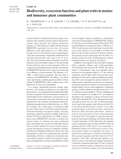 Biodiversity, ecosystem function and plant traits in mature and