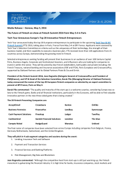 Tech Tour Announces Europe`s Top 20 Innovative Fintech