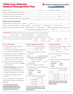 Child Care Diabetes Medical Management Plan