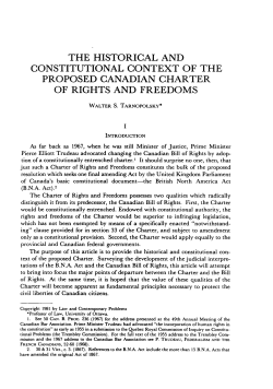 The Historical and Constitutional Context of the Proposed Canadian
