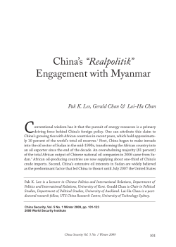 China`s &ldquo;Realpolitik&rdquo; Engagement with Myanmar