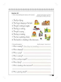 The boy is reading 1. The fly is flying. 2. The frog is sleeping in the