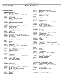 Disclosed Manufacturers - University of Cincinnati