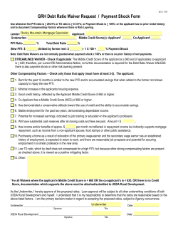GRH Debt Ratio Waiver Request / Payment Shock Form