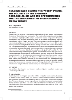 REading baCk bEyOnd thE &ldquo;pOSt&rdquo; pREfix. thE pOlitiCS Of thE
