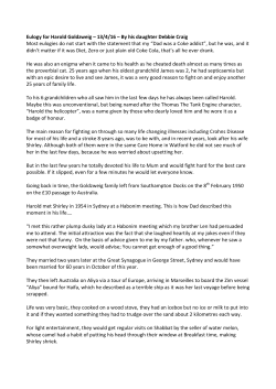 Eulogy for Harold Goldzweig &ndash; 13/4/16 &ndash; By his daughter Debbie