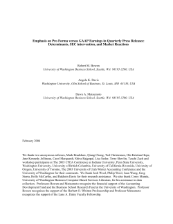 Emphasis on Pro Forma versus GAAP Earnings in Quarterly Press