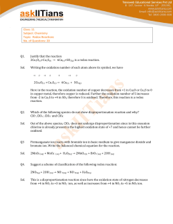 Class: 11 Subject: Chemistry Topic: Redox Reactions No. of