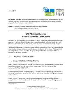 nadp general overview health reform and dental plans