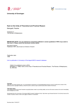 University of Groningen Kant on the Unity of Theoretical and