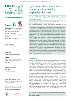Cryptic female choice favours sperm from major histocompatibility