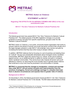 STATEMENT on Bill S - Ontario Women`s Justice Network