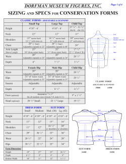 SIZING aNd SPECS for CoNSErVaTIoN forMS