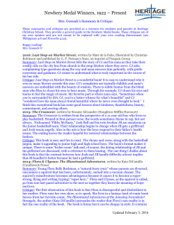Newbery Medal Winners, 1922 - Present