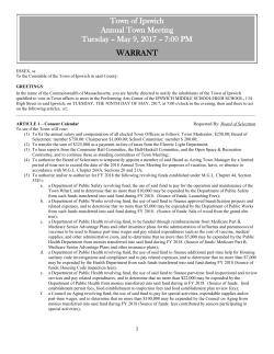 Town of Ipswich Annual Town Meeting Tuesday &ndash; May 9, 2017 &ndash; 7