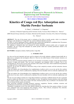 Kinetics of Congo red Dye Adsorption onto Marble Powder