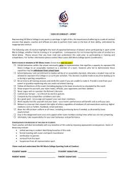 CODE OF CONDUCT &ndash; SPORT Representing Mt Maria College in