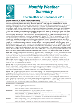 Monthly Weather Summary The Weather of December 2010