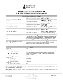 Visa Credit Card Agreement and Truth in Lending Disclosure