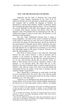 `YON` AND THE PRAGMATICS OF POETRY Linguistics and the