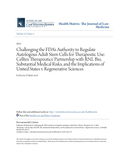 Challenging the FDA`s Authority to Regulate Autologous Adult Stem