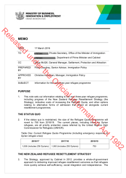 Memo: Information for the next three year refugee programme