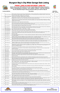 Sturgeon Bay`s City Wide Garage Sale Listing