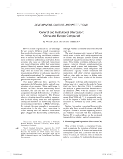 2010 Cultural and Institutional Bifurcation: China and Europe