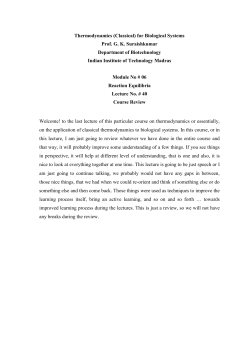 Thermodynamics (Classical) for Biological Systems Prof. GK