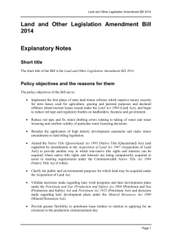 Land and Other Legislation Amendment Bill 2014 explanatory note