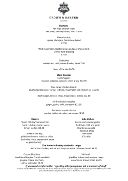 Starters Main Courses Classics Side dishes The Honesty bakery