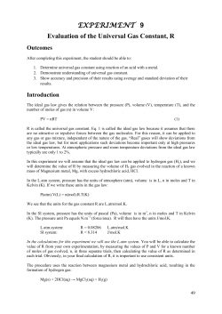 EXPERIMENT 9 Evaluation of the Universal Gas Constant, R